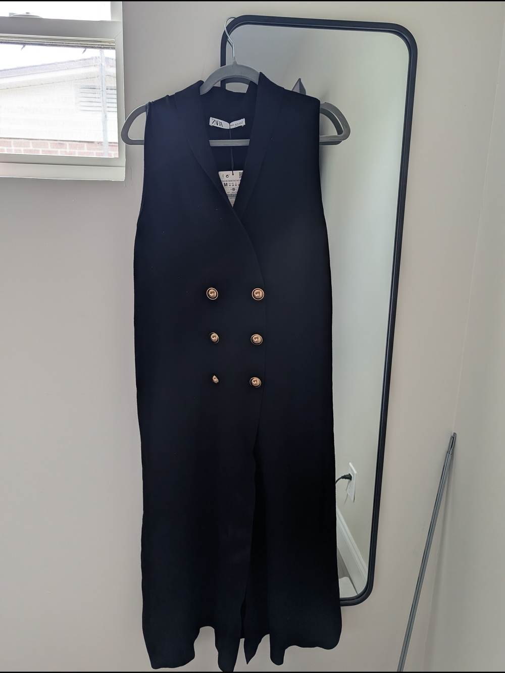 Zara Black Sleeveless Double-Breasted Maxi Dress with Gold Buttons